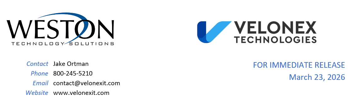 Weston Technology Solutions Joins with Velonex Technologies