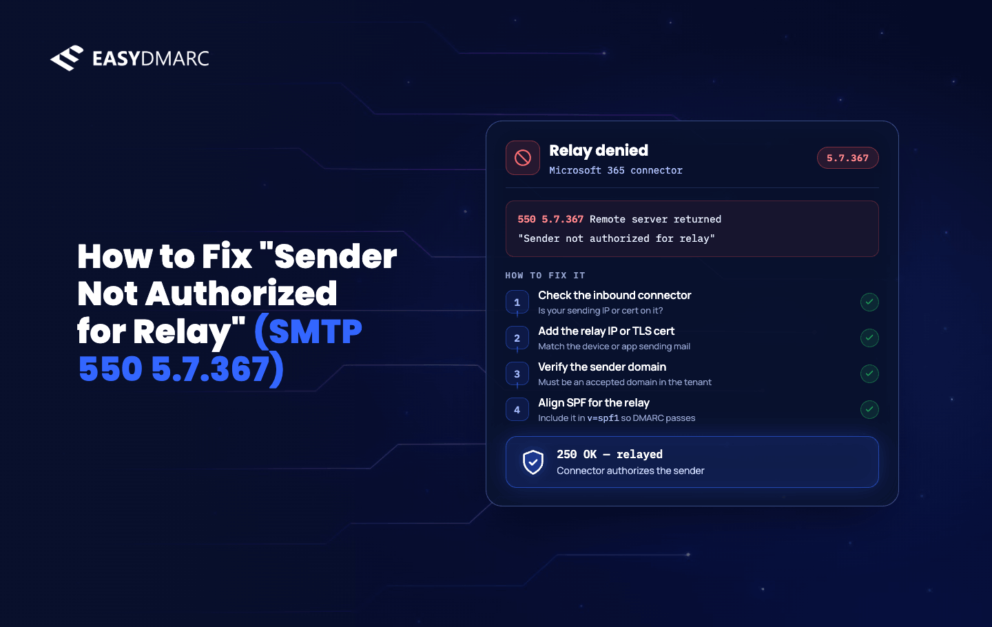 How to Fix “Sender Not Authorized for Relay” (SMTP 550 5.7.367)